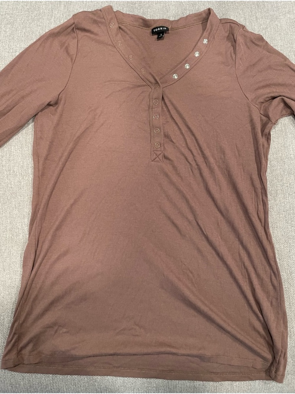 torrid Brown Snap-Button Henley Long Sleeve Shirt
